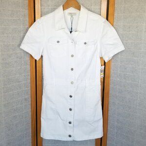 New Habitual White Denim Mini Dress Size Medium Button Up Pockets Short Sleeves